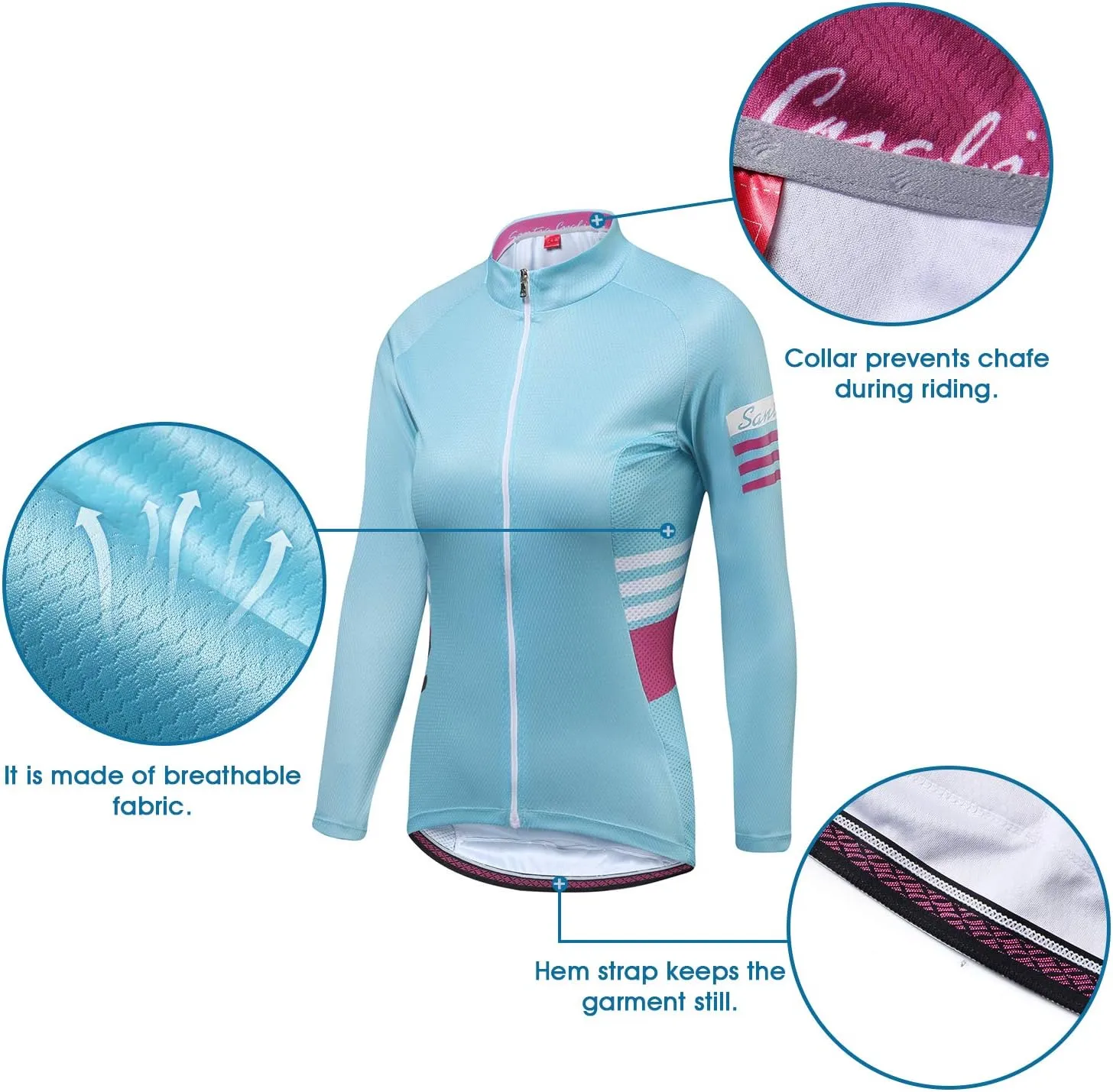 Santic Women's Cycling Jersey Long Sleeve Bike Jersey Biking Shirts Bicycle Tops with Three Pockets