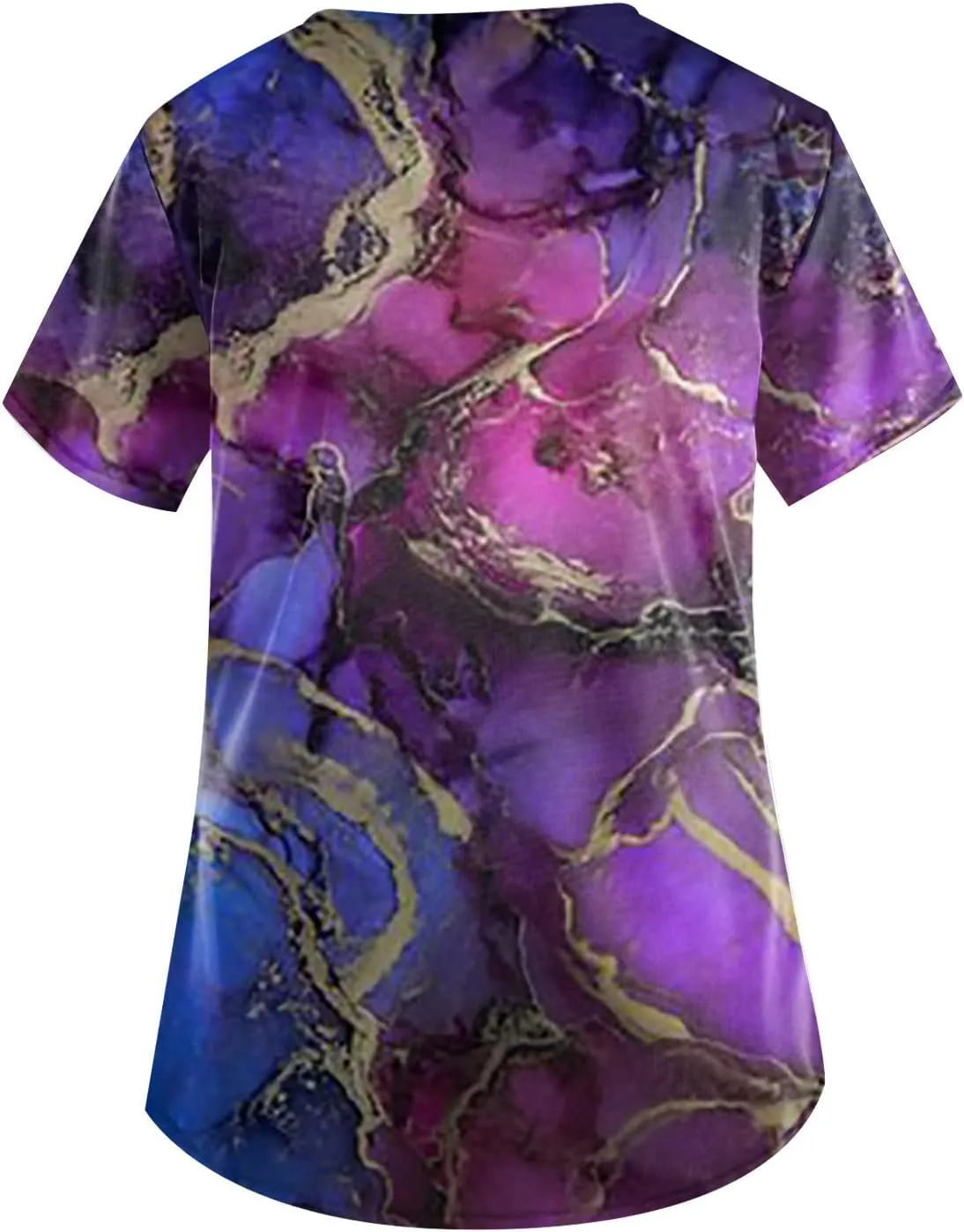 Scrubwear for Women Short Sleeve V-Neck Nurse Doctor Uniforms Marble Printed Stretchy Scrub Tops with Pockets