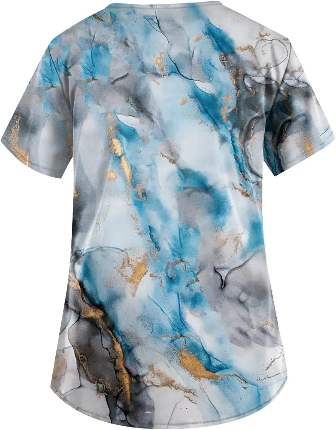 Scrubwear for Women Short Sleeve V-Neck Nurse Doctor Uniforms Marble Printed Stretchy Scrub Tops with Pockets