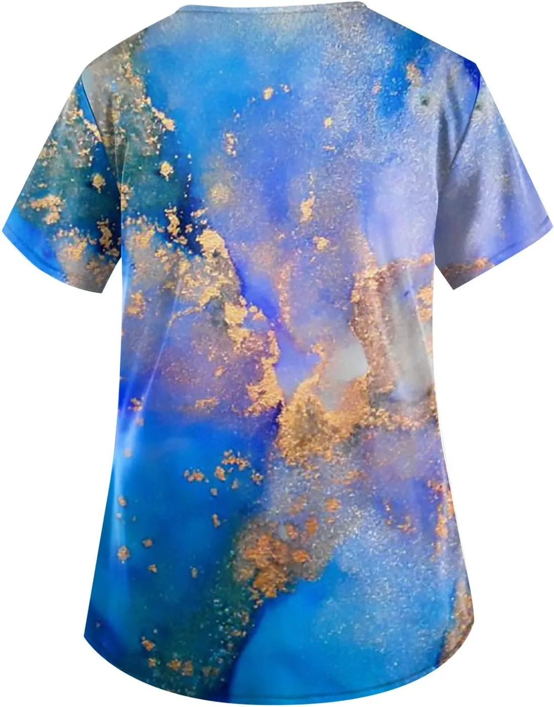 Scrubwear for Women Short Sleeve V-Neck Nurse Doctor Uniforms Marble Printed Stretchy Scrub Tops with Pockets