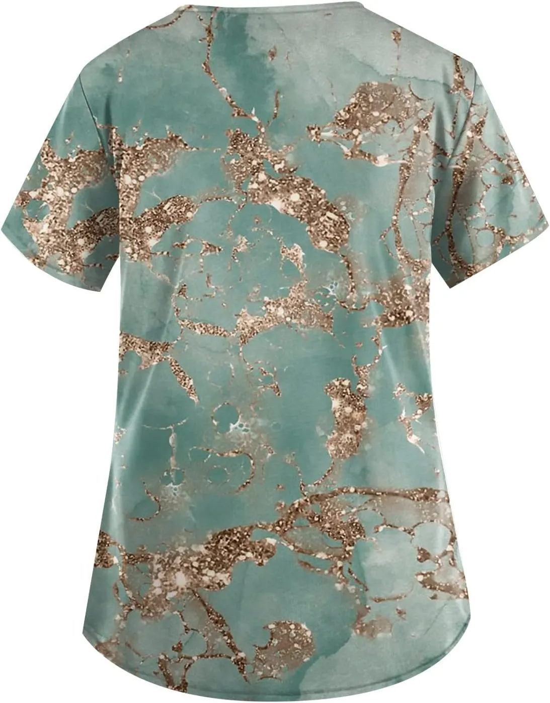 Scrubwear for Women Short Sleeve V-Neck Nurse Doctor Uniforms Marble Printed Stretchy Scrub Tops with Pockets