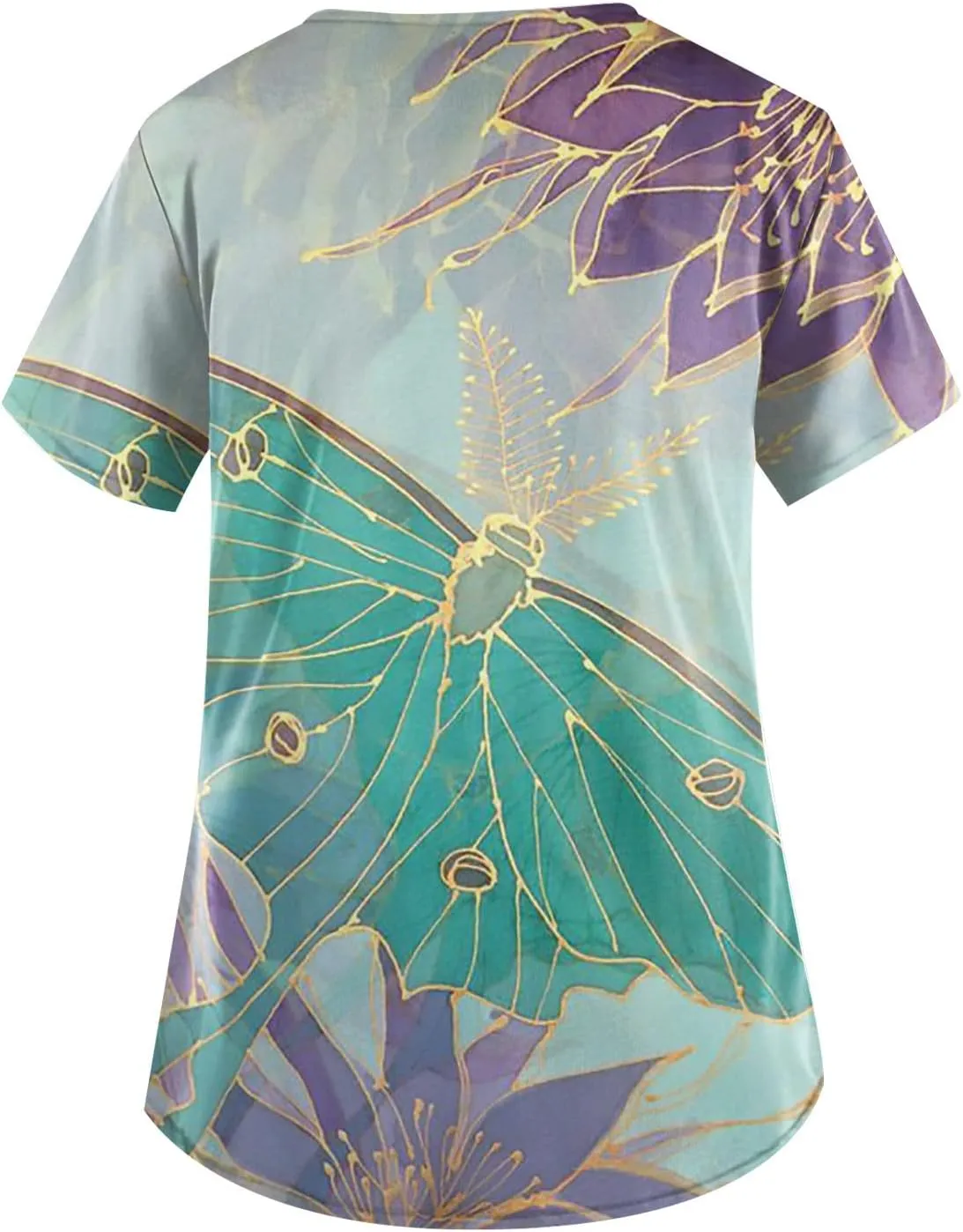 Scrubwear for Women Short Sleeve V-Neck Nurse Doctor Uniforms Marble Printed Stretchy Scrub Tops with Pockets