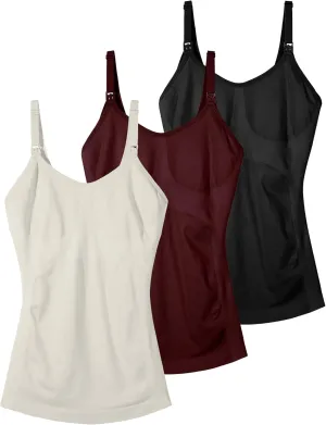 Seamless Nursing Tanks for Women Breastfeeding - Maternity Cami Shirts Pregnancy Tops (3 Packs)