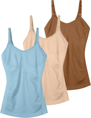 Seamless Nursing Tanks for Women Breastfeeding - Maternity Cami Shirts Pregnancy Tops (3 Packs)