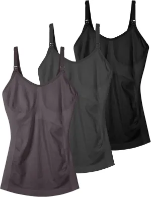 Seamless Nursing Tanks for Women Breastfeeding - Maternity Cami Shirts Pregnancy Tops (3 Packs)