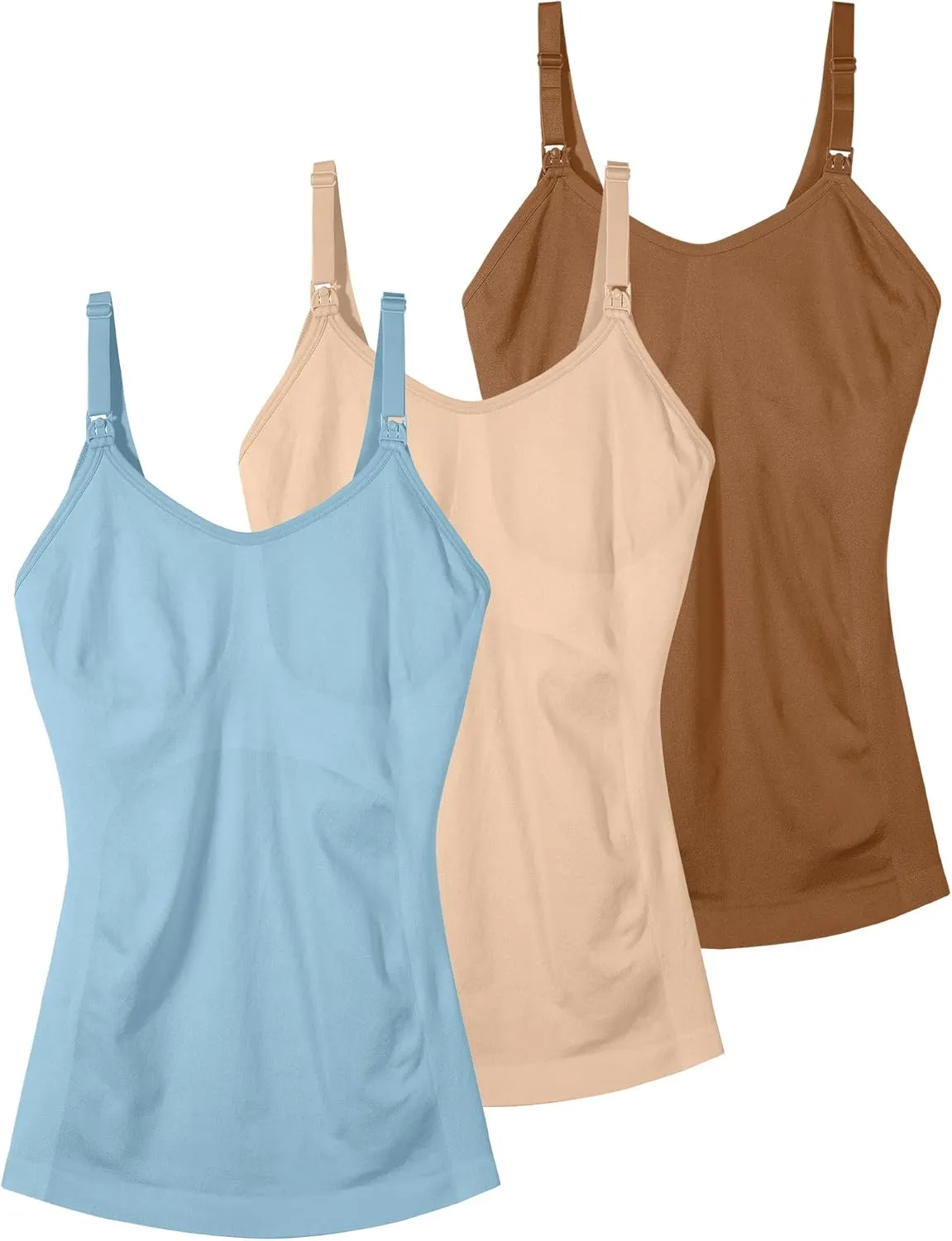 Seamless Nursing Tanks for Women Breastfeeding - Maternity Cami Shirts Pregnancy Tops (3 Packs)