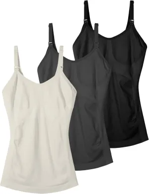 Seamless Nursing Tanks for Women Breastfeeding - Maternity Cami Shirts Pregnancy Tops (3 Packs)