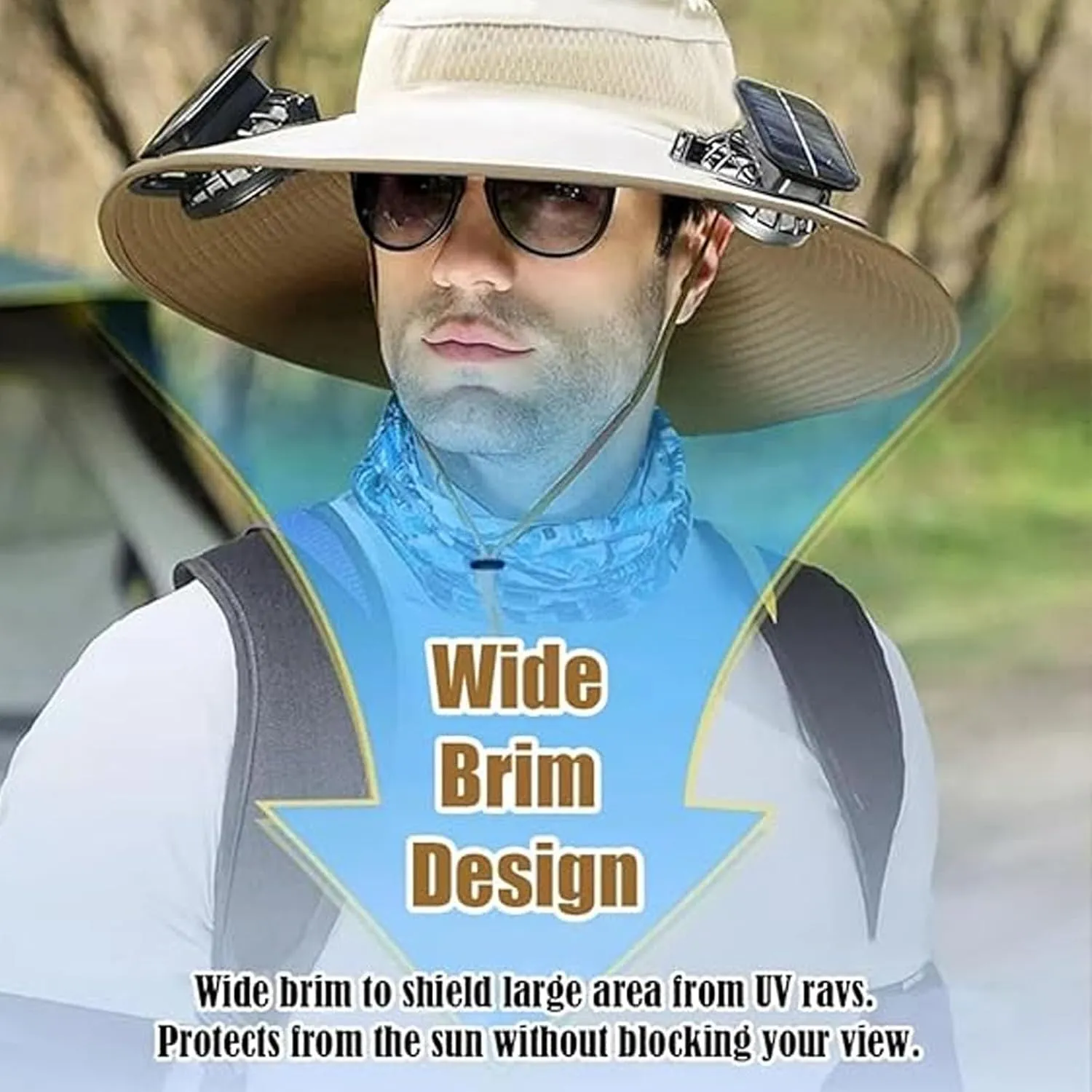 Solar Fan Hat for Men & Women with 2 Cooling Fans - UPF 50  Wide Brim Sun Hat Adjustable for Gardening Golf Beach