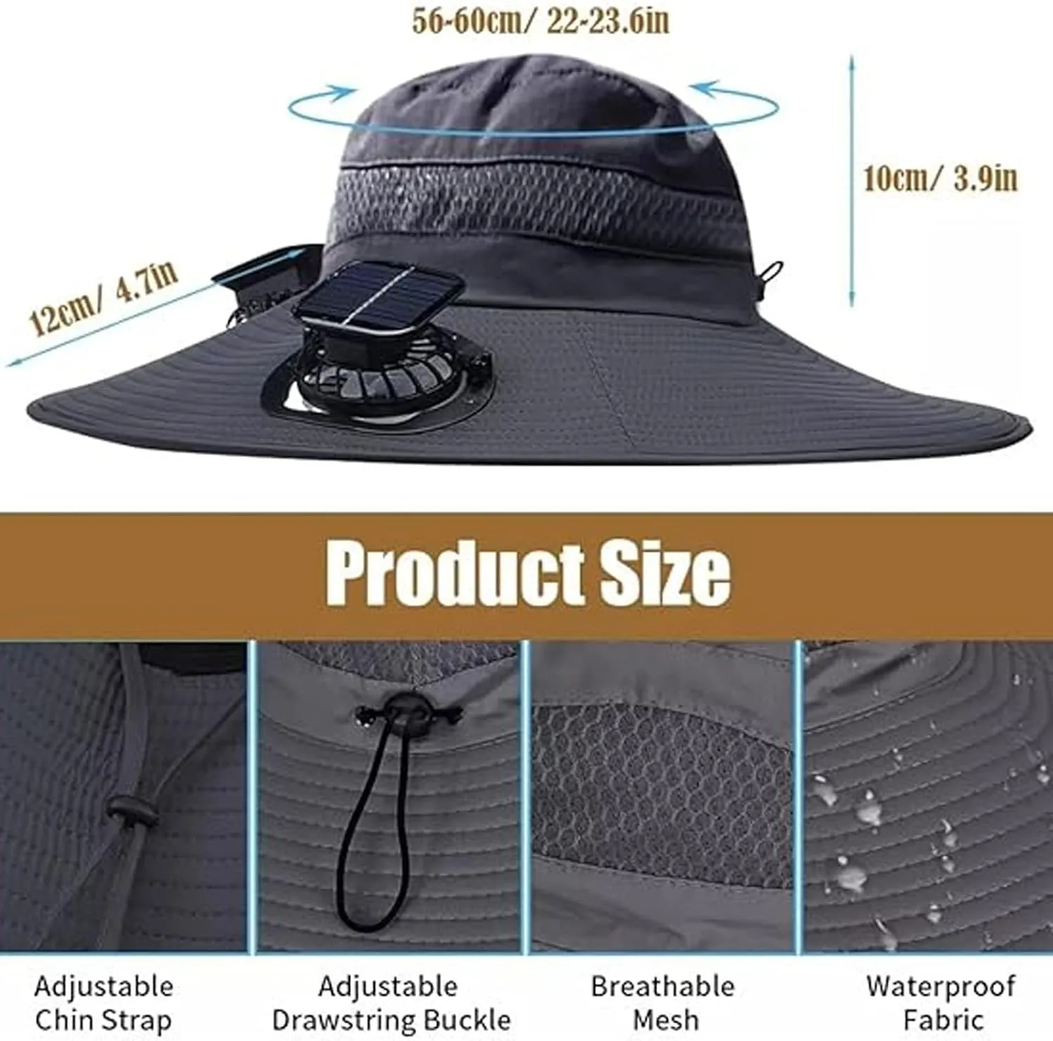 Solar Fan Hat for Men & Women with 2 Cooling Fans - UPF 50  Wide Brim Sun Hat Adjustable for Gardening Golf Beach