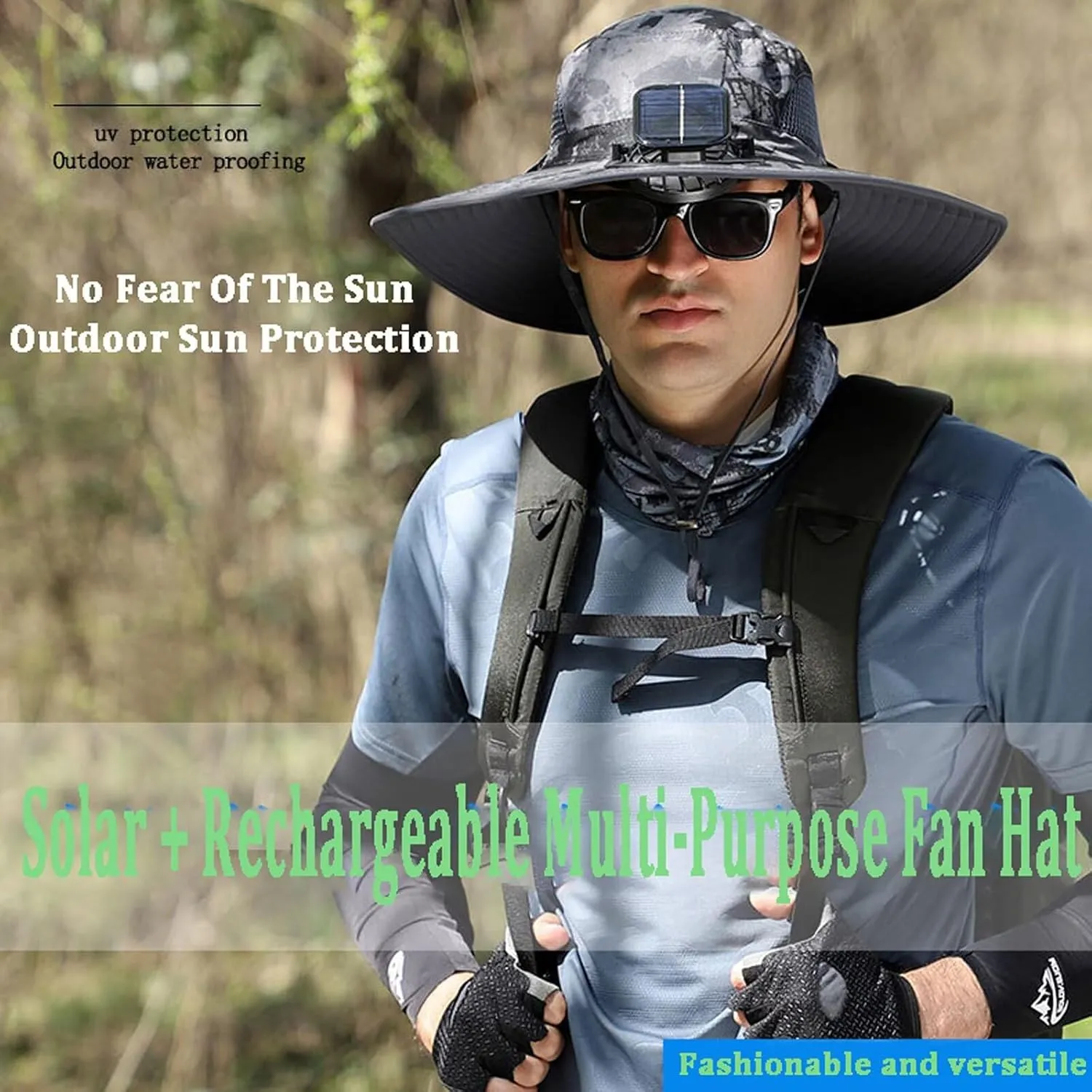 Solar Fan Hat Outdoor Wide Brim Sun Hat with Solar & USB Charging UPF 50  Sun Protection UV Bucket Hat for Men Women