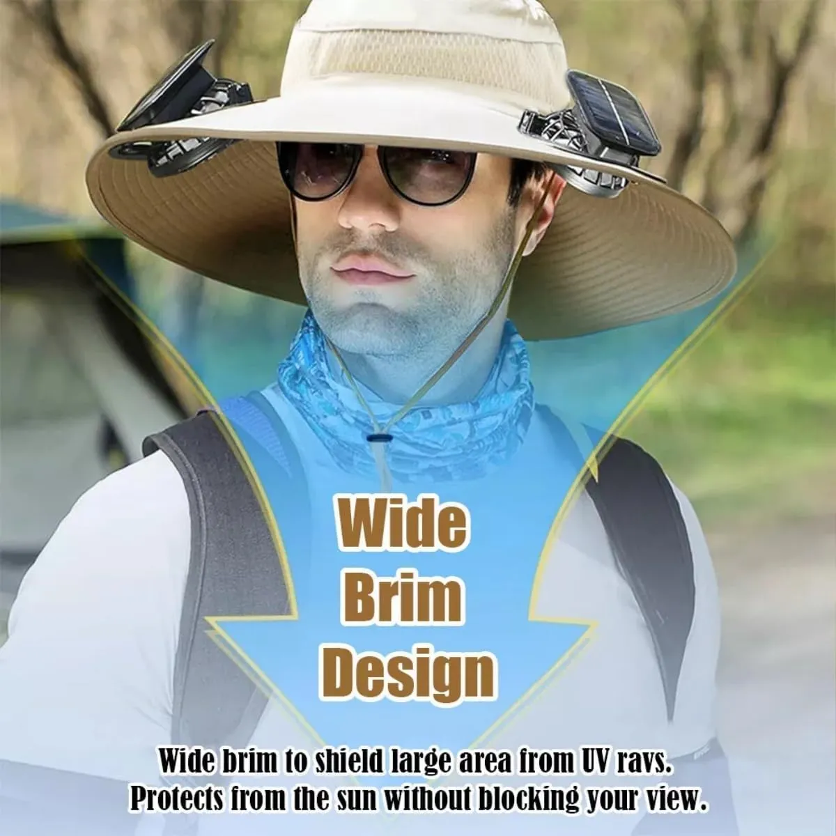 Solar Fan Hat Unisex Sun Bucket Hats Outdoor Wide Brim Sun Hat with 2 Solar Fan - Removable & USB Charging