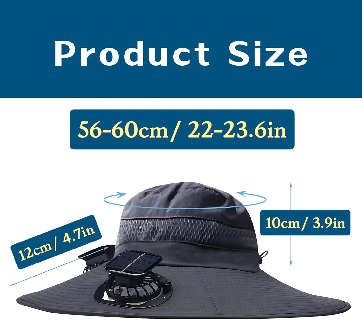 Solar Fan Hat Wide Brim Solar Powered Fan Hat for Men Women, Outdoor Sun Hats with 2 Solar & USB Charging Fan