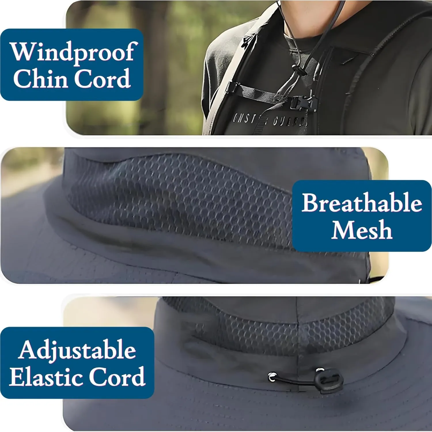 Solar Fan Hat Wide Brim Solar Powered Fan Hat for Men Women, Outdoor Sun Hats with 2 Solar & USB Charging Fan