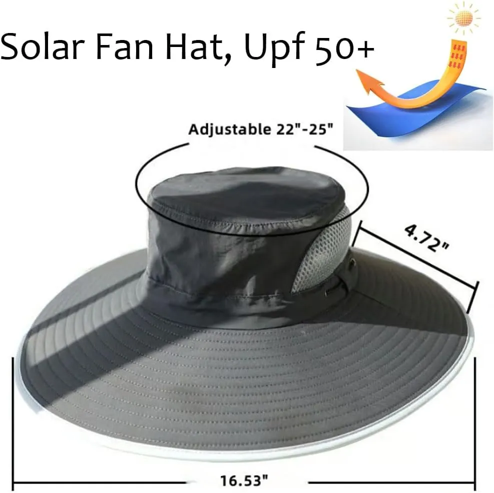 Solar Fan Hat,Wide Brim Solar Fan Outdoor Fishing Hat-Solar & USB Charging,Sombrero Con Ventilador Solar,UPF 50 
