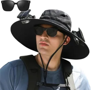 Solar Fan Hat,Wide Brim Solar Fan Outdoor Fishing Hat-Solar & USB Charging,Sombrero Con Ventilador Solar,UPF 50 