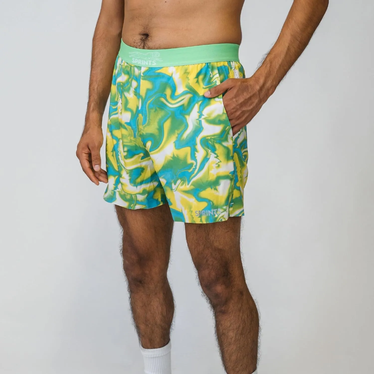 Sprints Mens 2-in-1 Running Shorts, 5 inch Quick Dry Athletic Shorts w/Pockets, Breathable, 4-Way Stretch for Gym & Workout