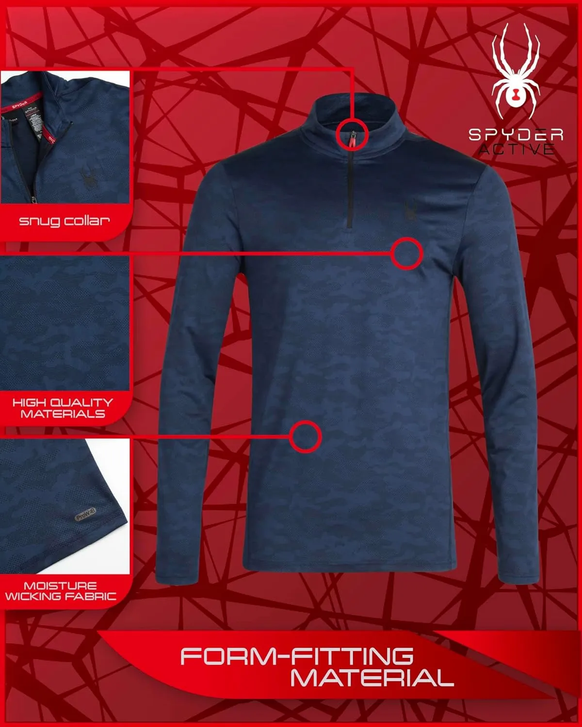 Spyder Men's Active Shirt - Quarter Zip Long Sleeve Fitted Performance Pullover - 1/4 Zip Camo Workout Top for Men (S-XL)