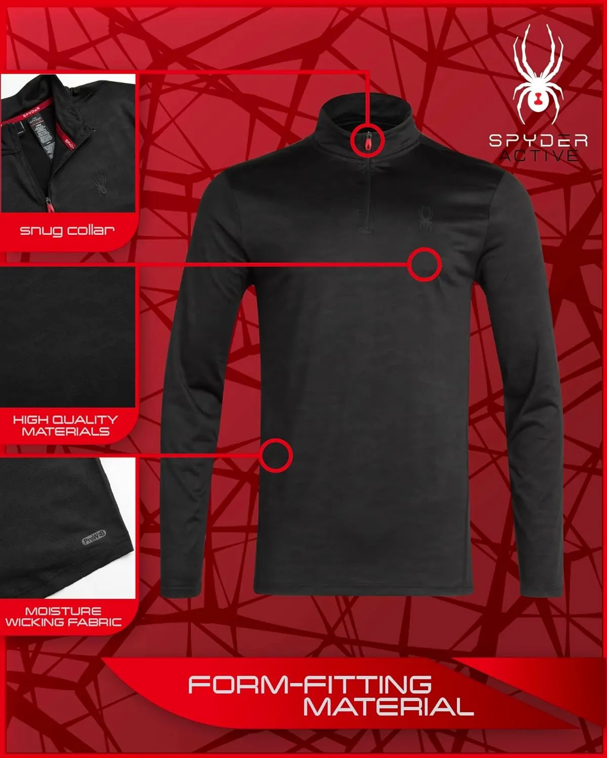 Spyder Men's Active Shirt - Quarter Zip Long Sleeve Fitted Performance Pullover - 1/4 Zip Camo Workout Top for Men (S-XL)