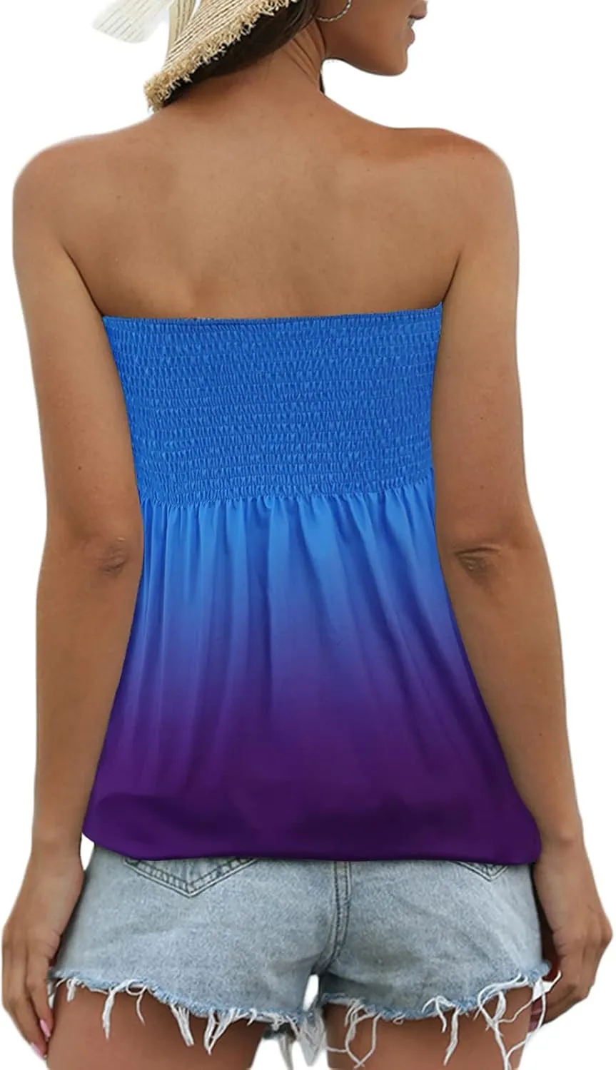 Sumtory Women Tie Dye Tube Tops Pleated Stretchy Ombre Strapless Shirts