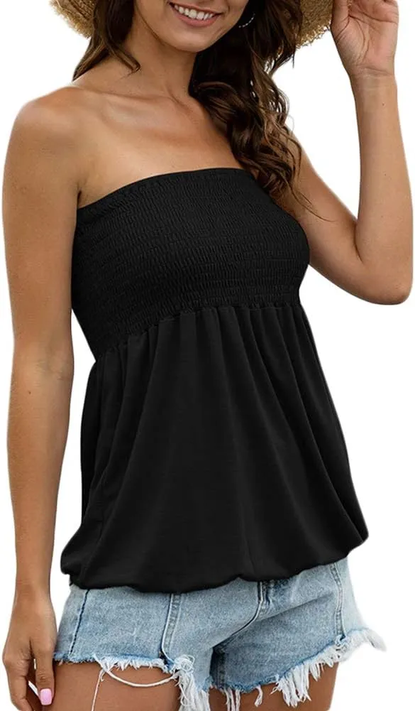 Sumtory Women Tie Dye Tube Tops Pleated Stretchy Ombre Strapless Shirts