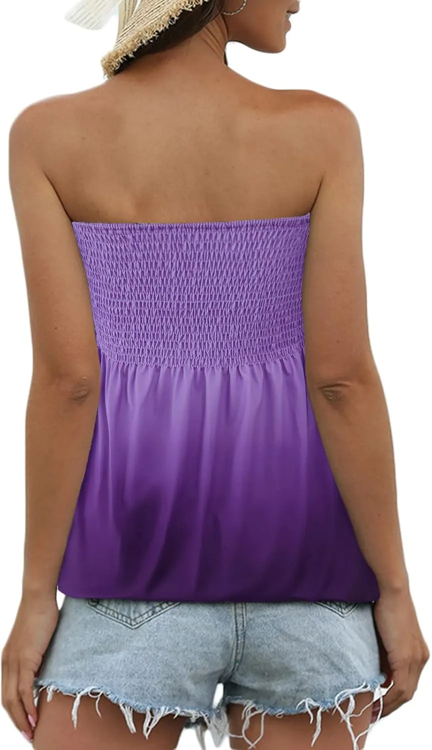 Sumtory Women Tie Dye Tube Tops Pleated Stretchy Ombre Strapless Shirts