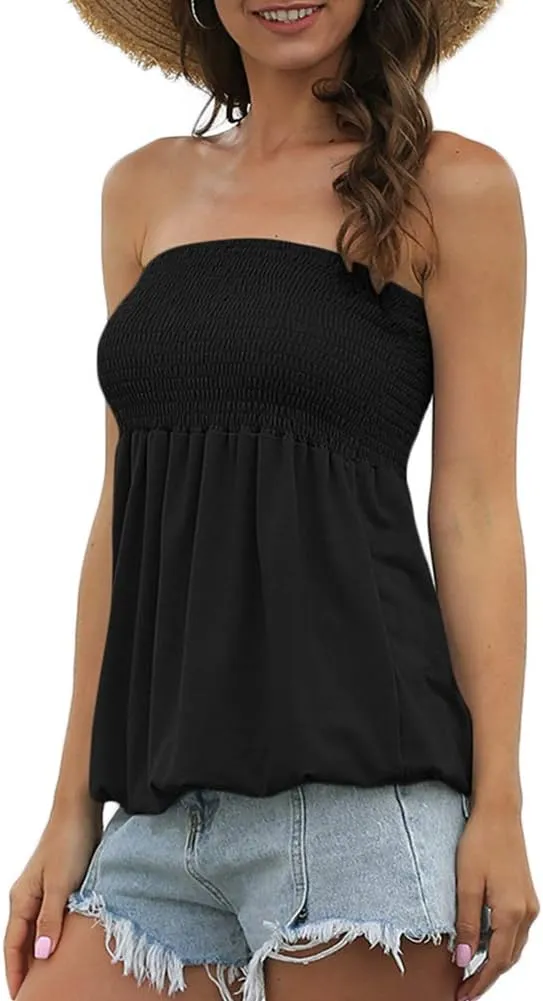 Sumtory Women Tie Dye Tube Tops Pleated Stretchy Ombre Strapless Shirts