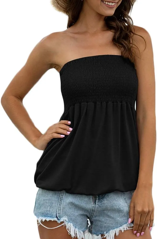 Sumtory Women Tie Dye Tube Tops Pleated Stretchy Ombre Strapless Shirts