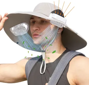 Sun hat with Solar Fans - Negative Ion Air Purification and Cooling Functions, 6" Wide Brim UV Protection