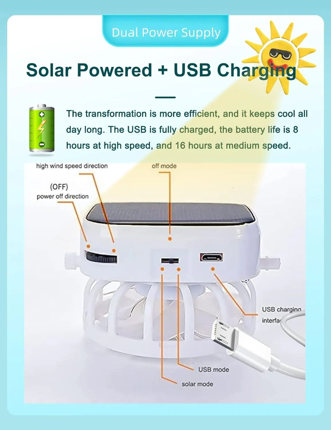 Sun hat with Solar Fans - Negative Ion Air Purification and Cooling Functions, 6" Wide Brim UV Protection