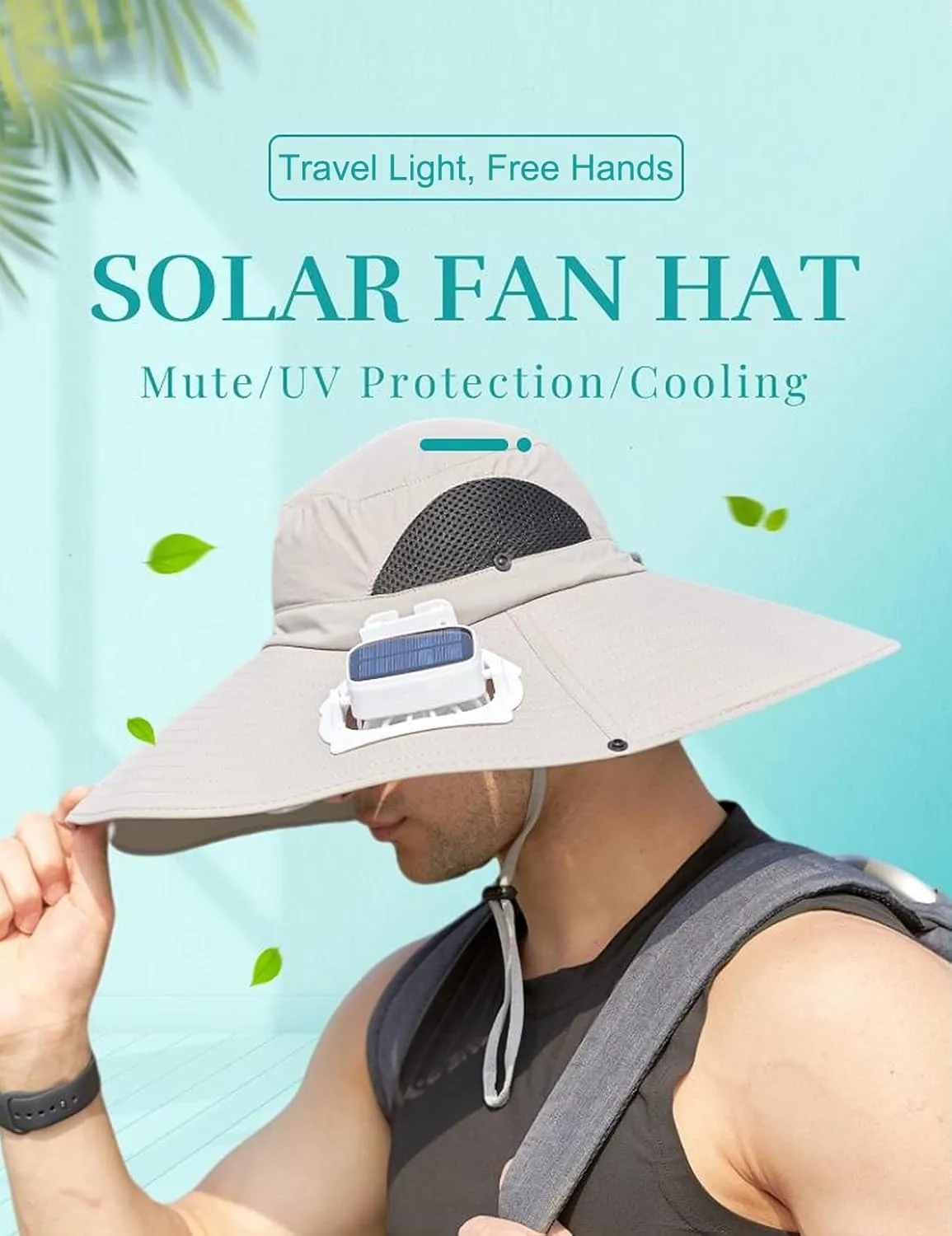 Sun hat with Solar Fans - Negative Ion Air Purification and Cooling Functions, 6" Wide Brim UV Protection