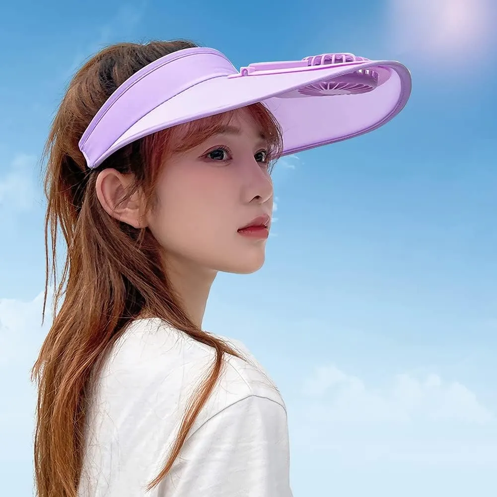 Sun Visor Hat with Fan Women Men Fan Visor Hat Wide Brim UPF50  Sun Protection Hat with USB Charging Beach Hat