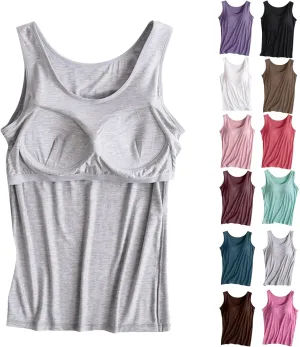 Tank Top for Women with Built in Bra Summer Sleeveless Spaghetti Strap Basic Padded Tanks Workout Yoga Camisole Tops