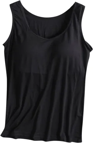 Tank Tops for Women Built in Bra, Modal Shelf Bra Tanks Base Layering Undershirts Solid Color Athletic Yoga Camisole