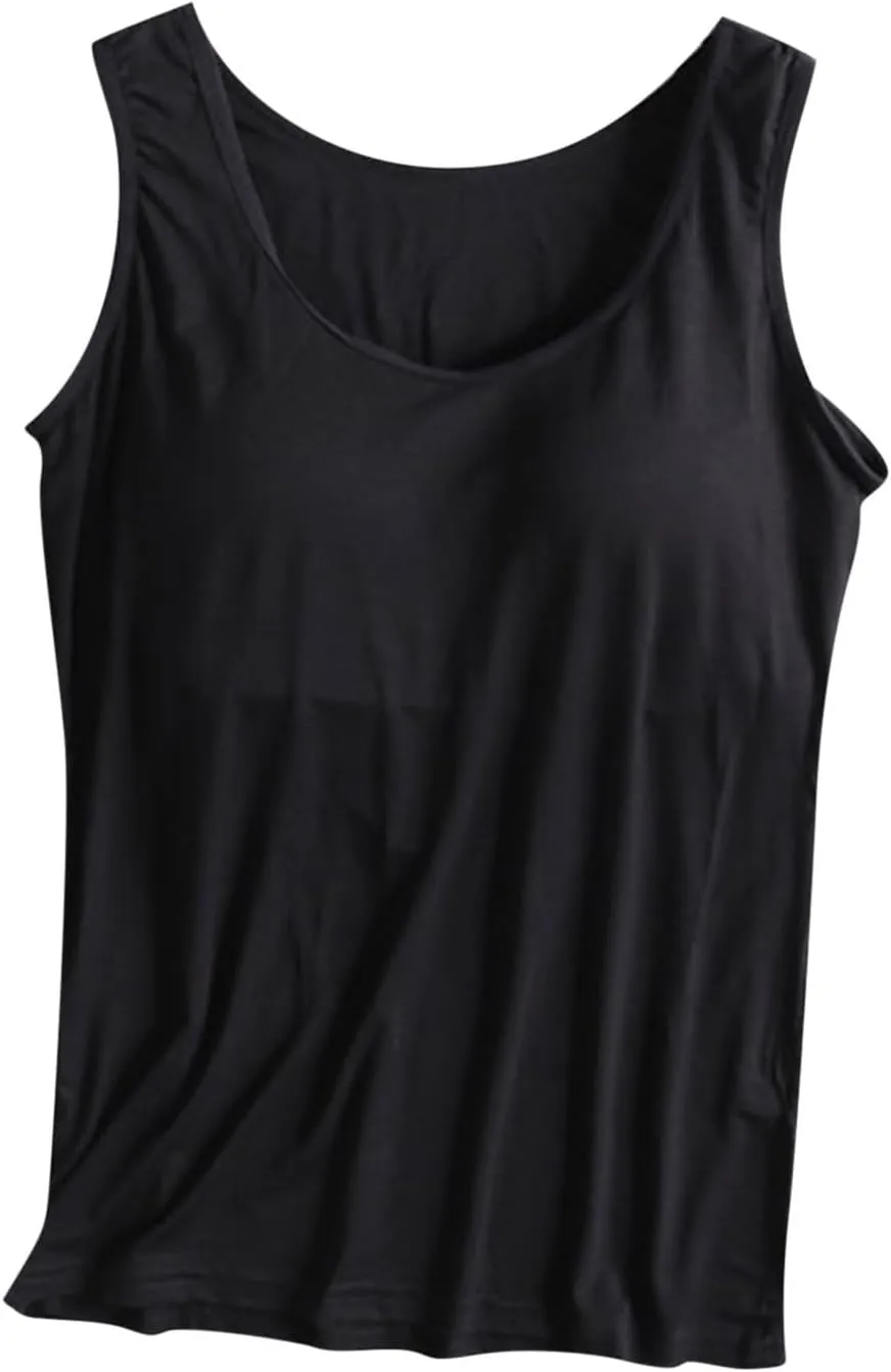 Tank Tops for Women Built in Bra, Modal Shelf Bra Tanks Base Layering Undershirts Solid Color Athletic Yoga Camisole