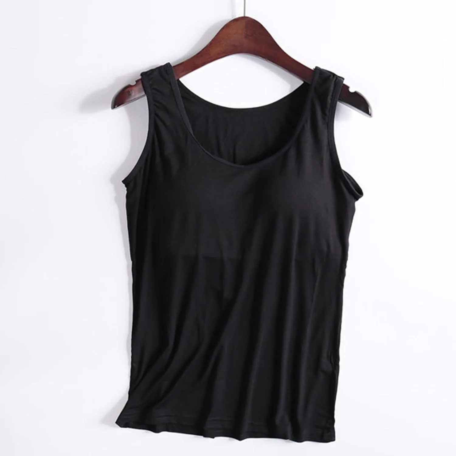 Tank Tops for Women Built in Bra, Modal Shelf Bra Tanks Base Layering Undershirts Solid Color Athletic Yoga Camisole