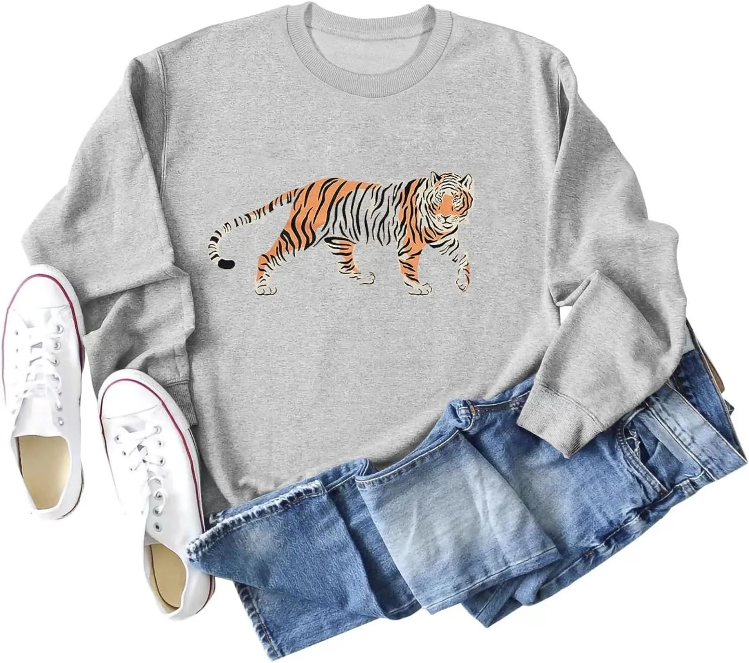 Tiger Sweatshirt Women Vintage Leopard Tiger Graphic Pullovers Animal Lover Long Sleeve Top Fall Casual Crewneck Shirt