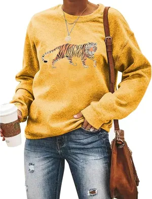 Tiger Sweatshirt Women Vintage Leopard Tiger Graphic Pullovers Animal Lover Long Sleeve Top Fall Casual Crewneck Shirt