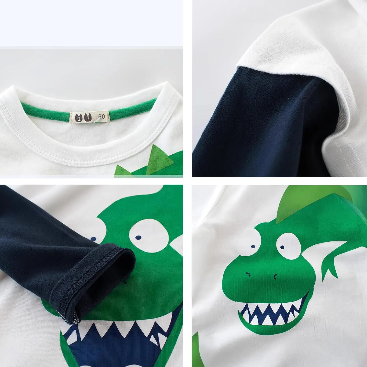 Toddler Boys Color Block Long Sleeve Shirts 3-Pack Cotton Dinosaur&Car Print Boy's T-Shirts Spring/Fall for 18M-7Y