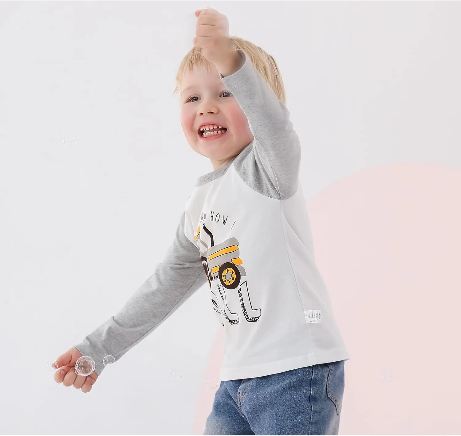 Toddler Boys Color Block Long Sleeve Shirts 3-Pack Cotton Dinosaur&Car Print Boy's T-Shirts Spring/Fall for 18M-7Y