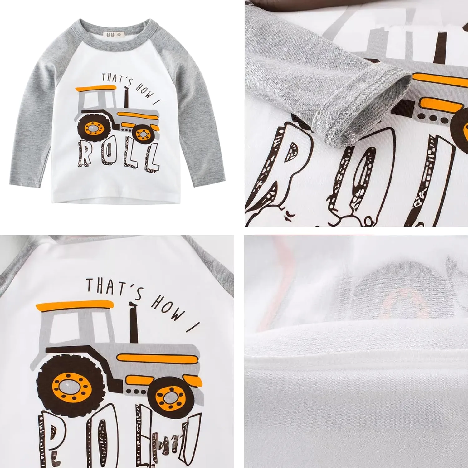 Toddler Boys Color Block Long Sleeve Shirts 3-Pack Cotton Dinosaur&Car Print Boy's T-Shirts Spring/Fall for 18M-7Y