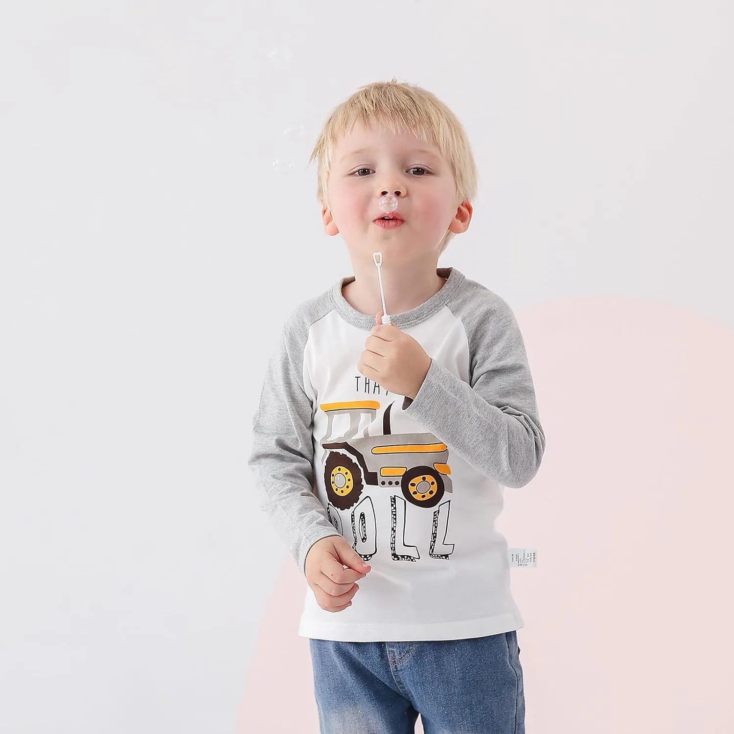 Toddler Boys Color Block Long Sleeve Shirts 3-Pack Cotton Dinosaur&Car Print Boy's T-Shirts Spring/Fall for 18M-7Y