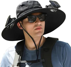 Ultralight Solar Fan Hat Wide Brim, Sun Hat with Fans Solar Power, Outdoor Sun Hats with 2 Solars Fan