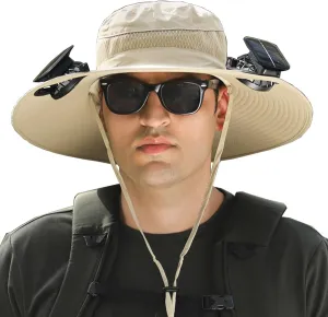 Ultralight Solar Fan Hat Wide Brim, Sun Hat with Fans Solar Power, Outdoor Sun Hats with 2 Solars Fan