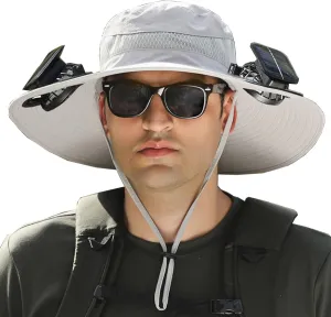 Ultralight Solar Fan Hat Wide Brim, Sun Hat with Fans Solar Power, Outdoor Sun Hats with 2 Solars Fan