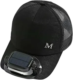 Unisex Baseball Cap with Solar Fan, Summer UV Protection Wide Brim Sun Hat for Womens/Mens, Running Fishing Hats
