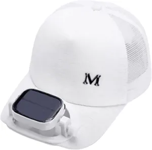 Unisex Baseball Cap with Solar Fan, Summer UV Protection Wide Brim Sun Hat for Womens/Mens, Running Fishing Hats