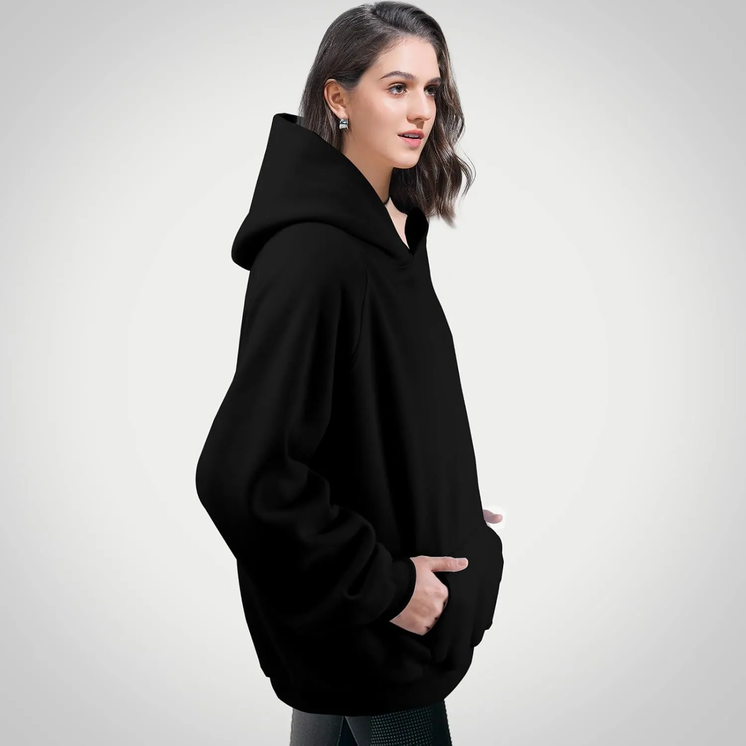 Unisex Basic Loose Hoodie Sweatshirt Long Sleeve Pocket Drop Shoulder Pullovers