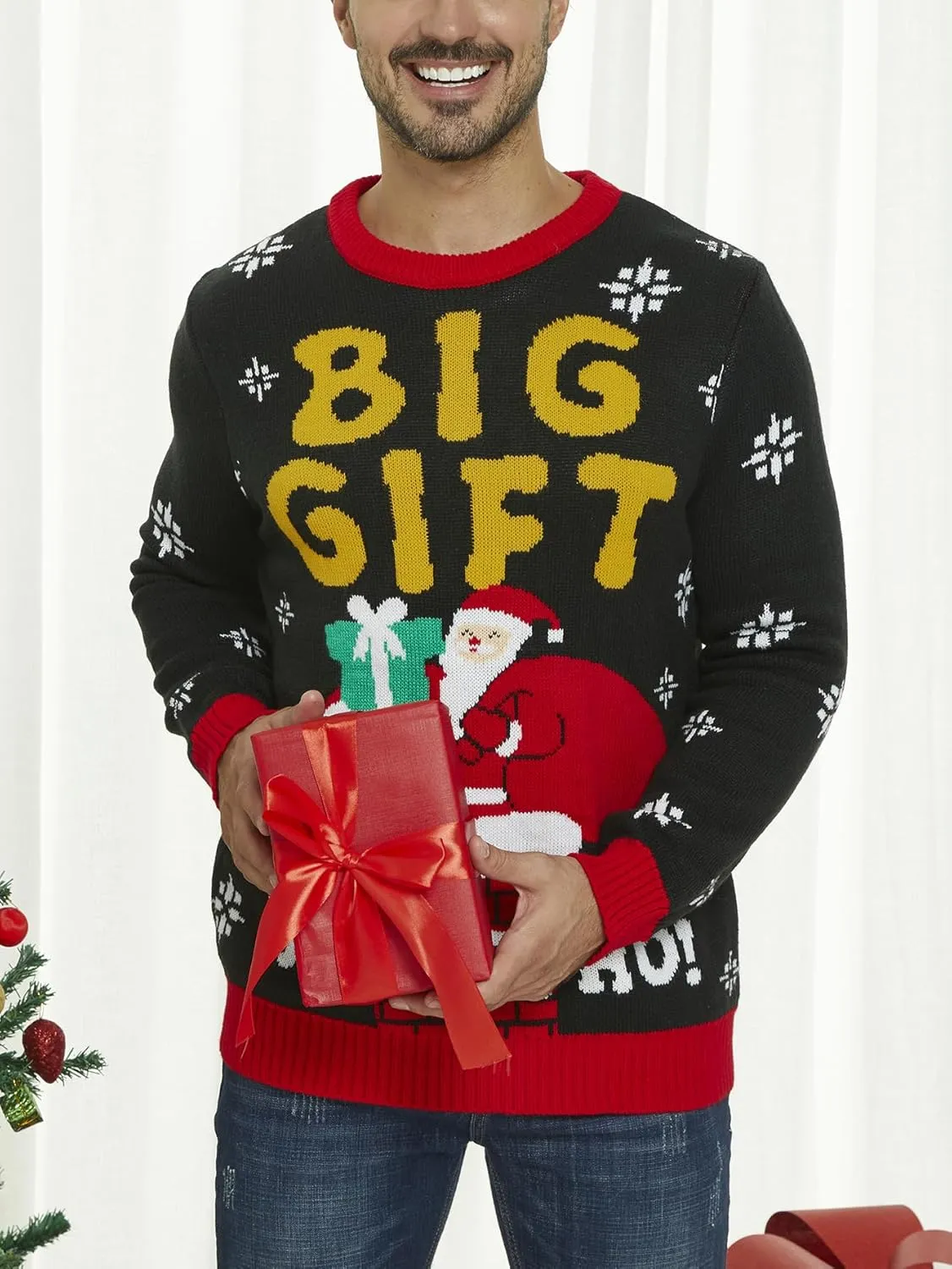 VENTELAN Men's Ugly Christmas Sweater Funny Santa Xmas Crew Neck Sweaters