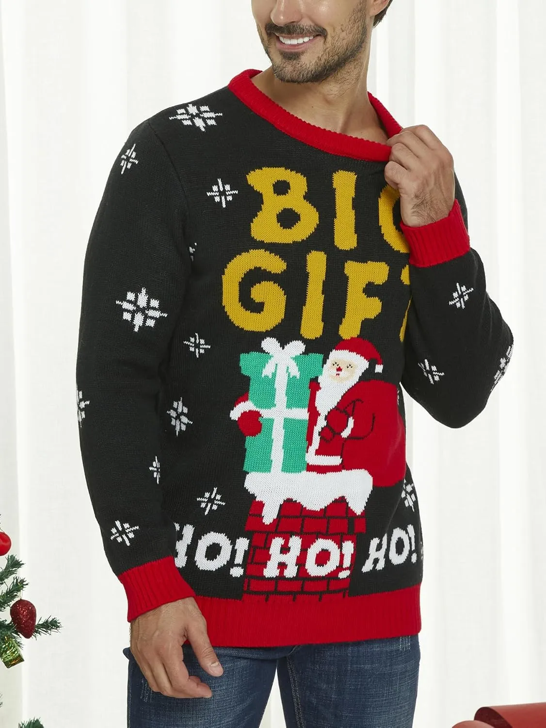 VENTELAN Men's Ugly Christmas Sweater Funny Santa Xmas Crew Neck Sweaters