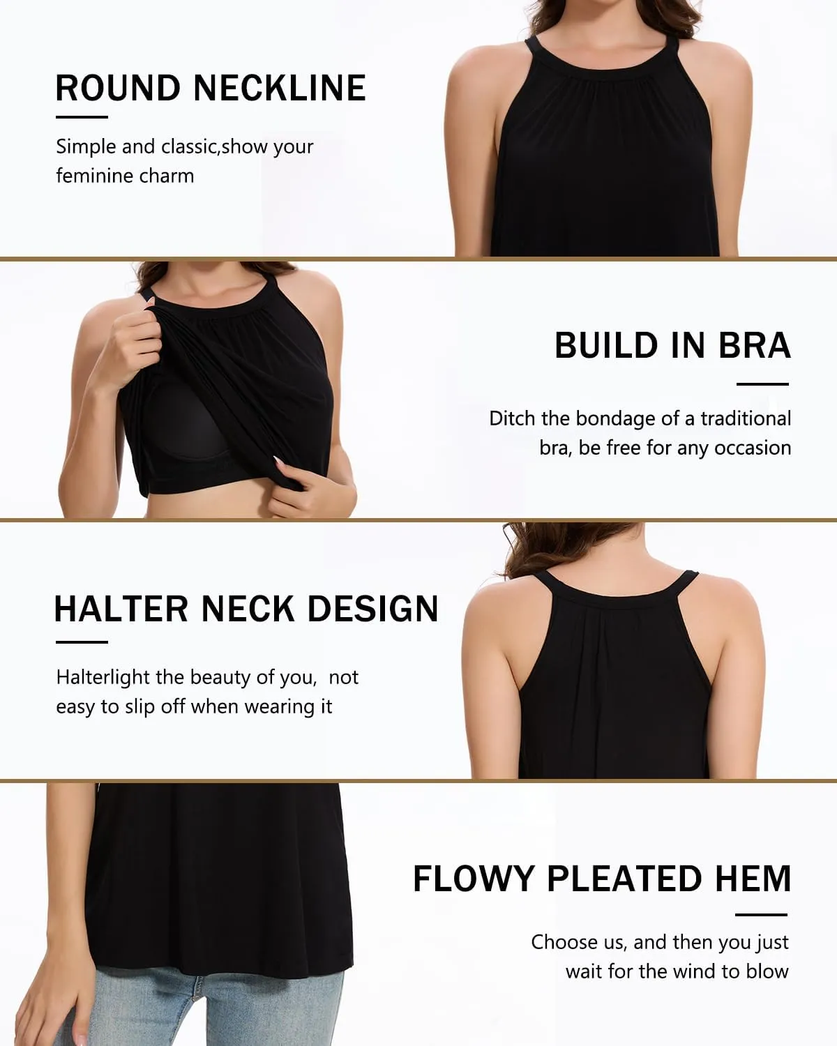 Vislivin Camisole for Women with Built in Bra Halter Neck Tanks Plead Loose Fit Cami